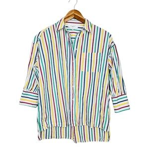 Tuckernuck Pomander Place Rainbow Striped Relaxed Fit Button Down Shirt Small
